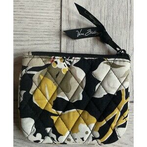 Vera Bradley Small Black And Yellow Coin Purse Makeup Case EUC